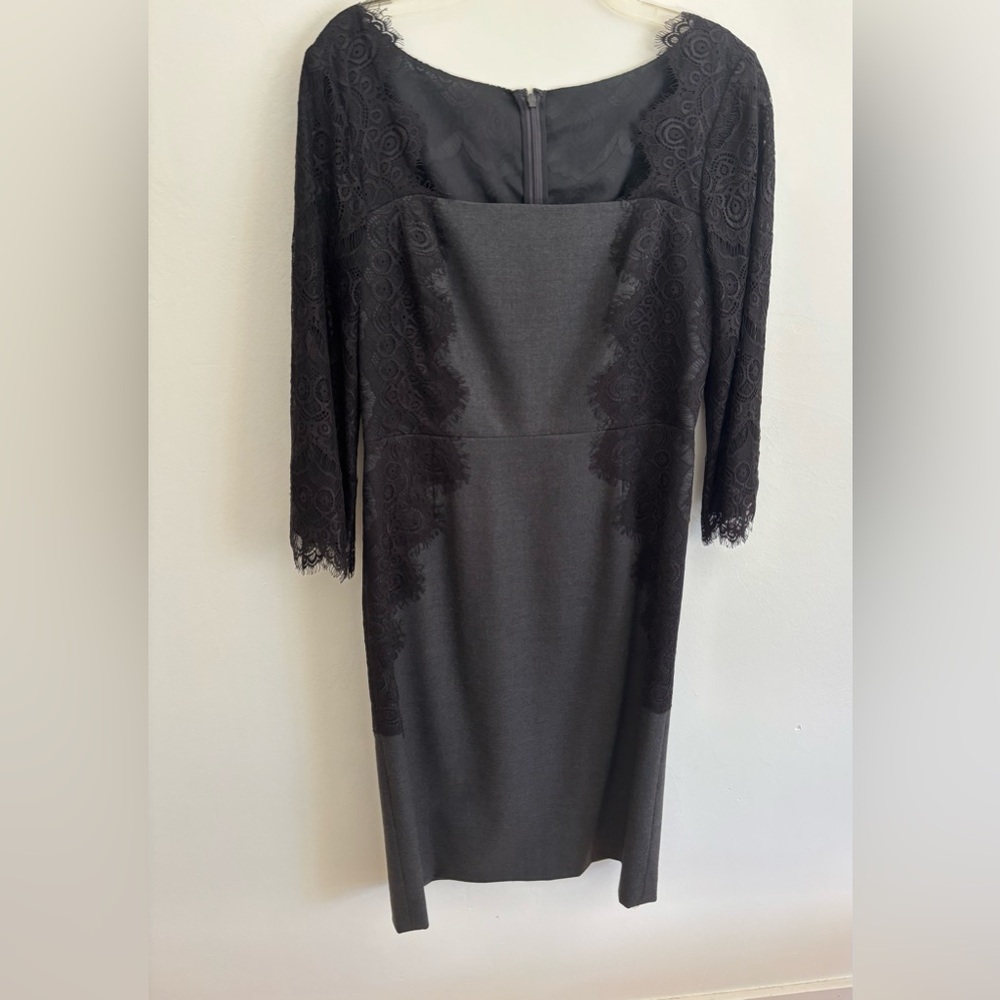Tory Burch grey wool dress with black lace accents